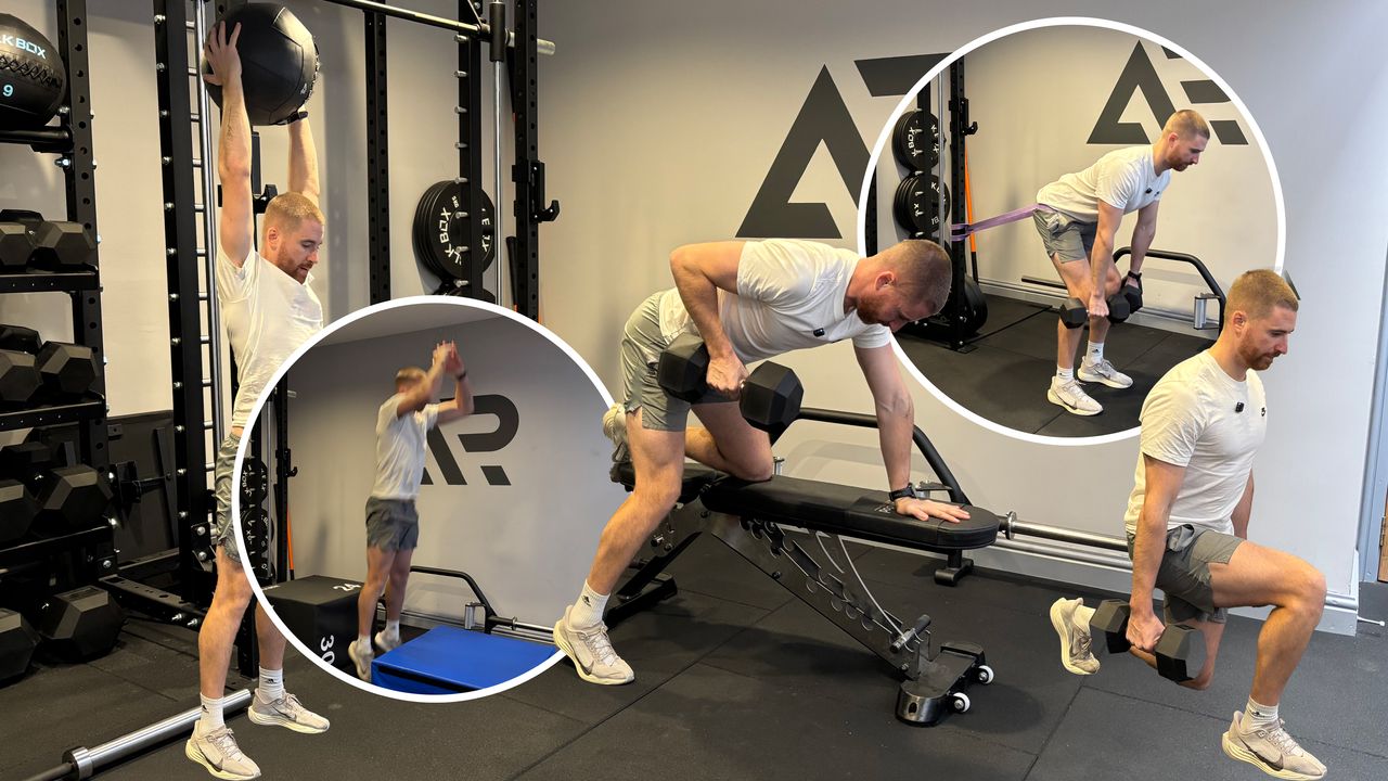 Mark Wilson demonstrating 5 gym exercises that will produce rapid improvements in your golf swing, including romanian deadlifts, split squats, med ball slams, bent over row and seated box jumps