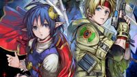 Colourful artwork of anime space elf and a guy with a gun.