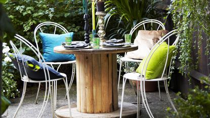 DIY outdoor furniture ideas including a cable drum table