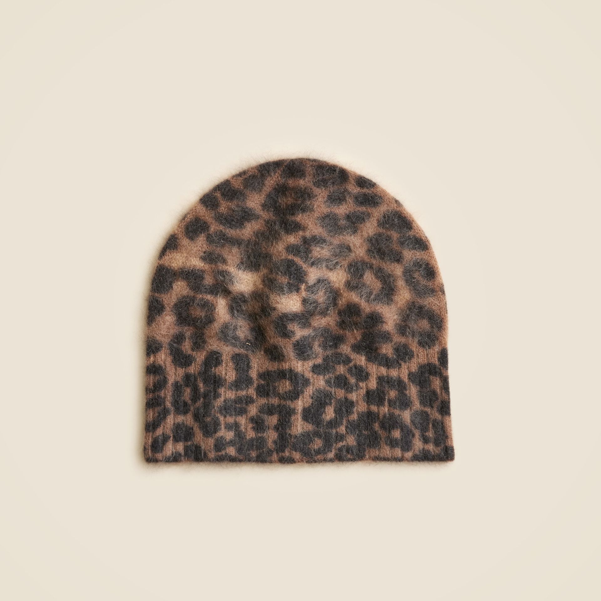 Brushed Cashmere Beanie in Leopard Print