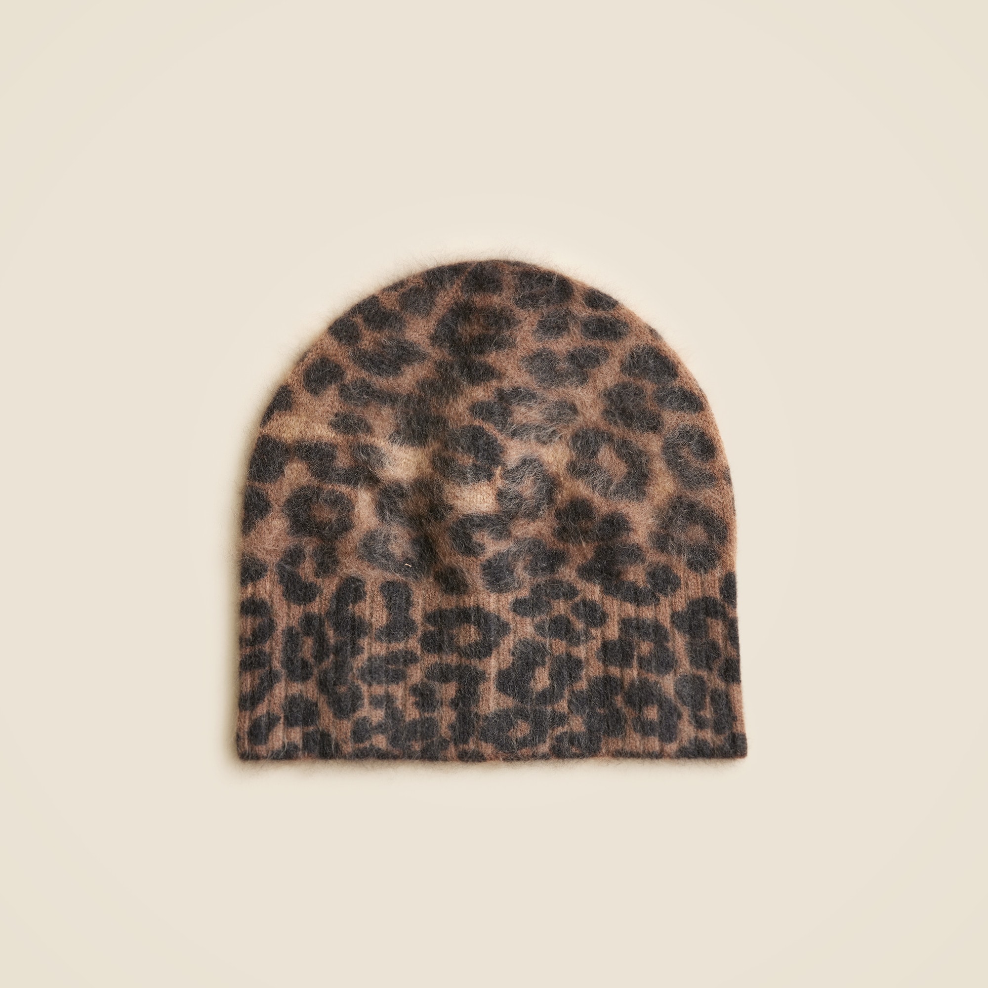 Brushed Cashmere Beanie in Leopard Print