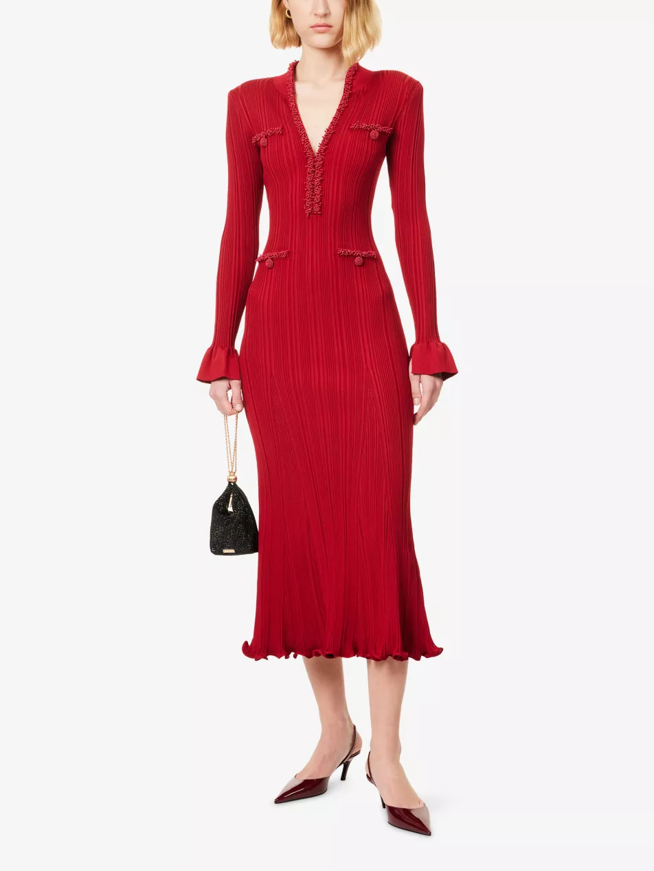 Pearl Bead Embellished Knitted Midi Dress - Xs