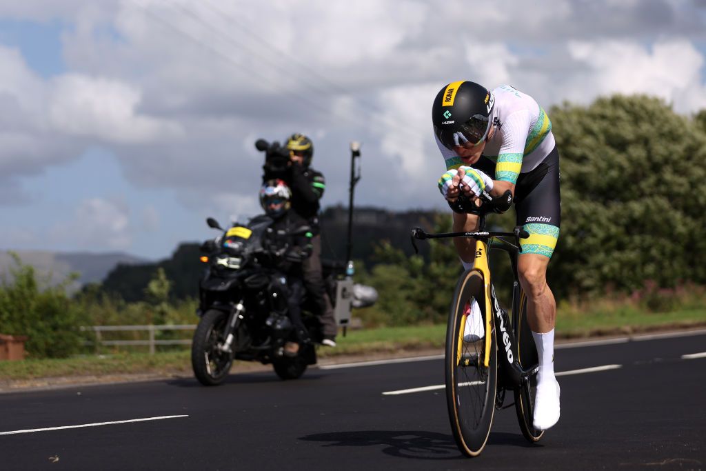 STIRLING SCOTLAND AUGUST 11 Rohan Dennis of Australia sprints during the Men Elite Individual Time Trial a 478km race from Stirling to Stirling at the 96th UCI Cycling World Championships Glasgow 2023 Day 9 UCIWT on August 11 2023 in Stirling Scotland Photo by Dean MouhtaropoulosGetty Images