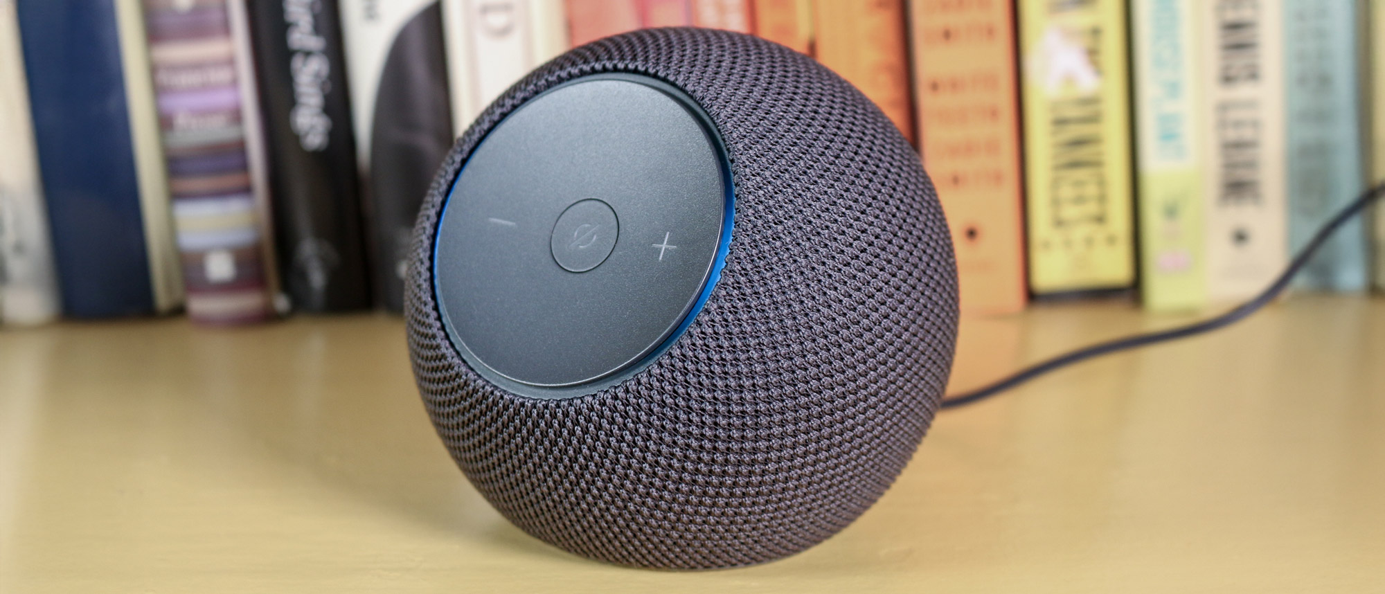 Echo Dot Max on a book shelf