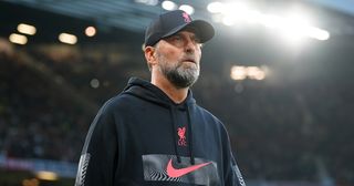 Liverpool manager Jurgen Klopp looks on prior to the Premier League match between Manchester United and Liverpool FC at Old Trafford on August 22, 2022 in Manchester, England.