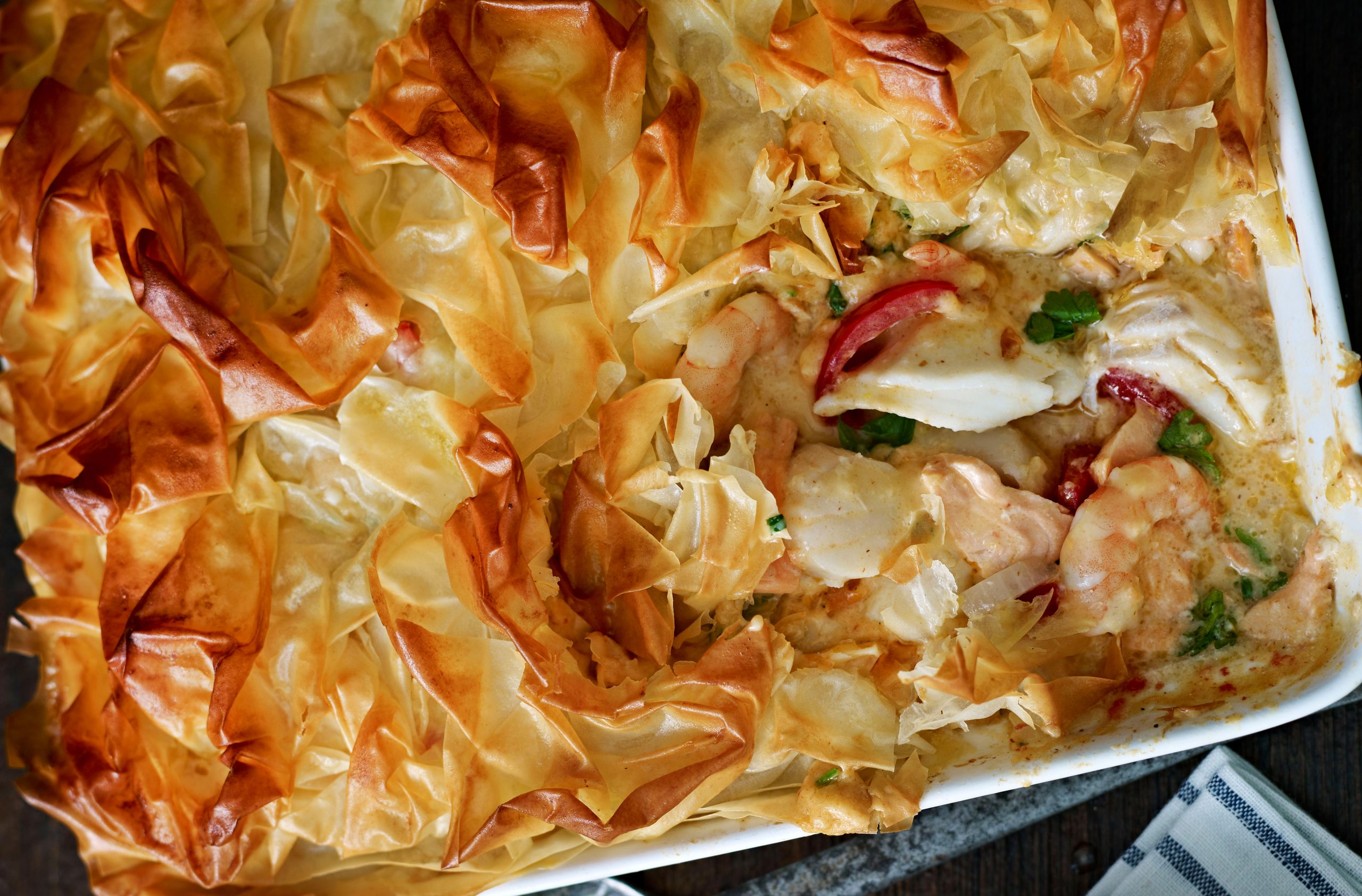 Filo pastry fish pie