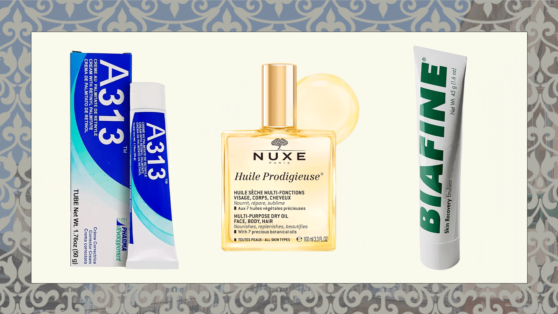 Photo gif of flashing French pharmacy skincare products