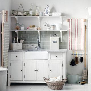 small utility room idea with open shelving
