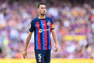 BARCELONA, SPAIN - MAY 28: Sergio Busquets of FC Barcelona looks on during the LaLiga Santander match between FC Barcelona and RCD Mallorca at Spotify Camp Nou on May 28, 2023 in Barcelona, Spain. (Photo by David Ramos/Getty Images)