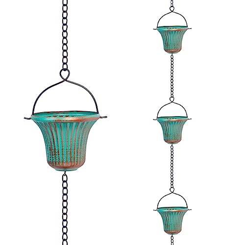 Giole 11ft Copper Rain Chains for Outside, 12 Cups Rain Catcher Chain Replacement Downspout for Gutters, Adjustable Length