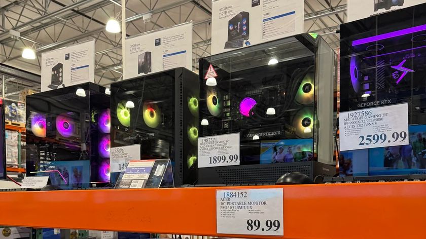 Costco shelves showing an array of prebuilt PCs