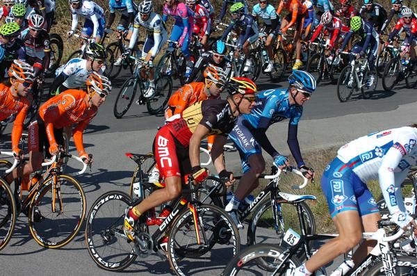 Philippe Gilbert (BMC) is easy to spot iin his Belgian champion's kit