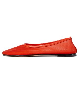Riekhany Wanita Mesh Balet Flats Slip pada Tulle Ballerina Flats Kasual Round Toe Sepatu Kerja Merah