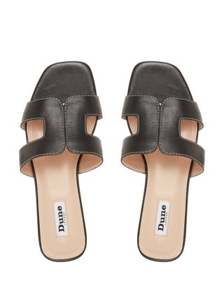 Wide Fit Leather Flat Sliders