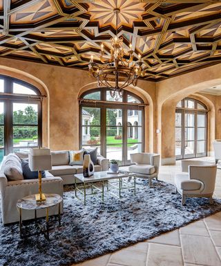 Tracy McGrady's living room with wooden ceiling