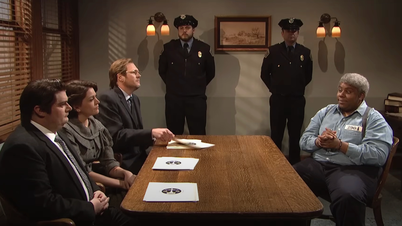 Kenan Thompson as a prisoner at a parole hearing on SNL
