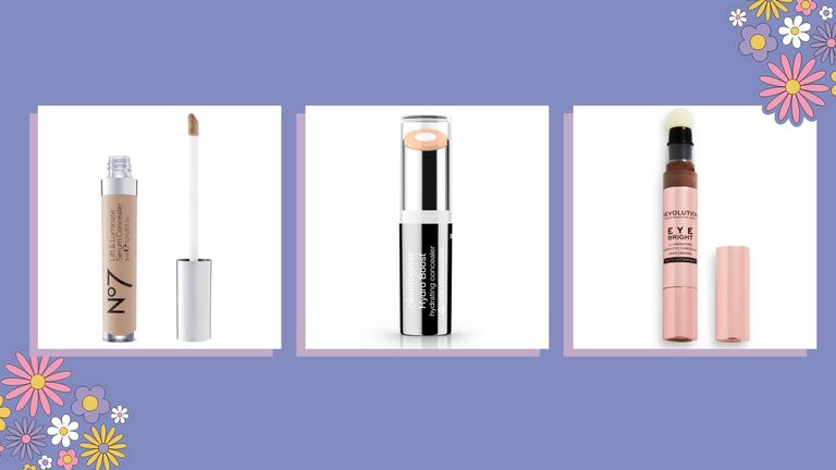 collage of three of the best drugstore concealers by No7, Neutrogena, Makeup Revolution