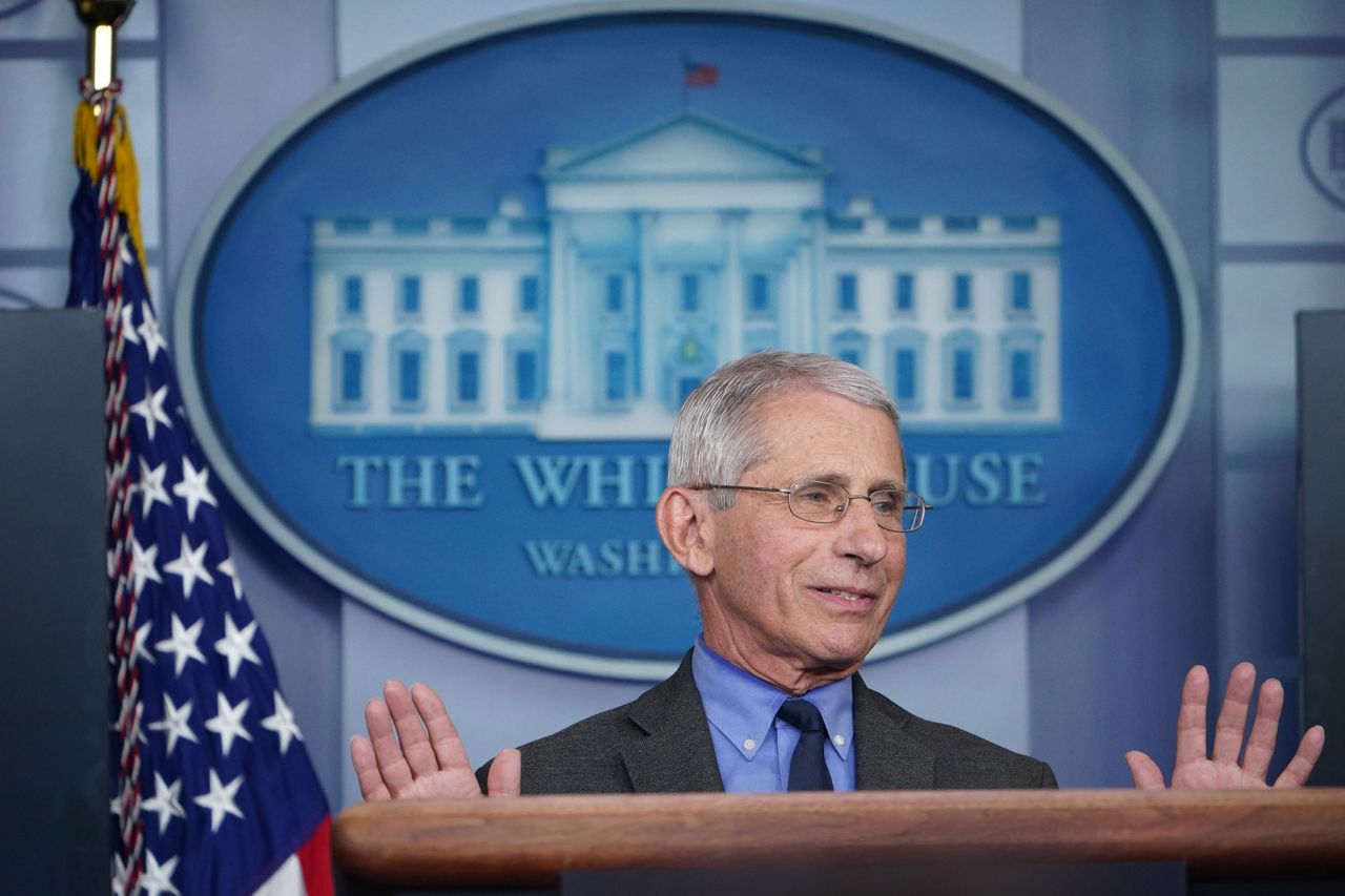 Fauci at a press conference