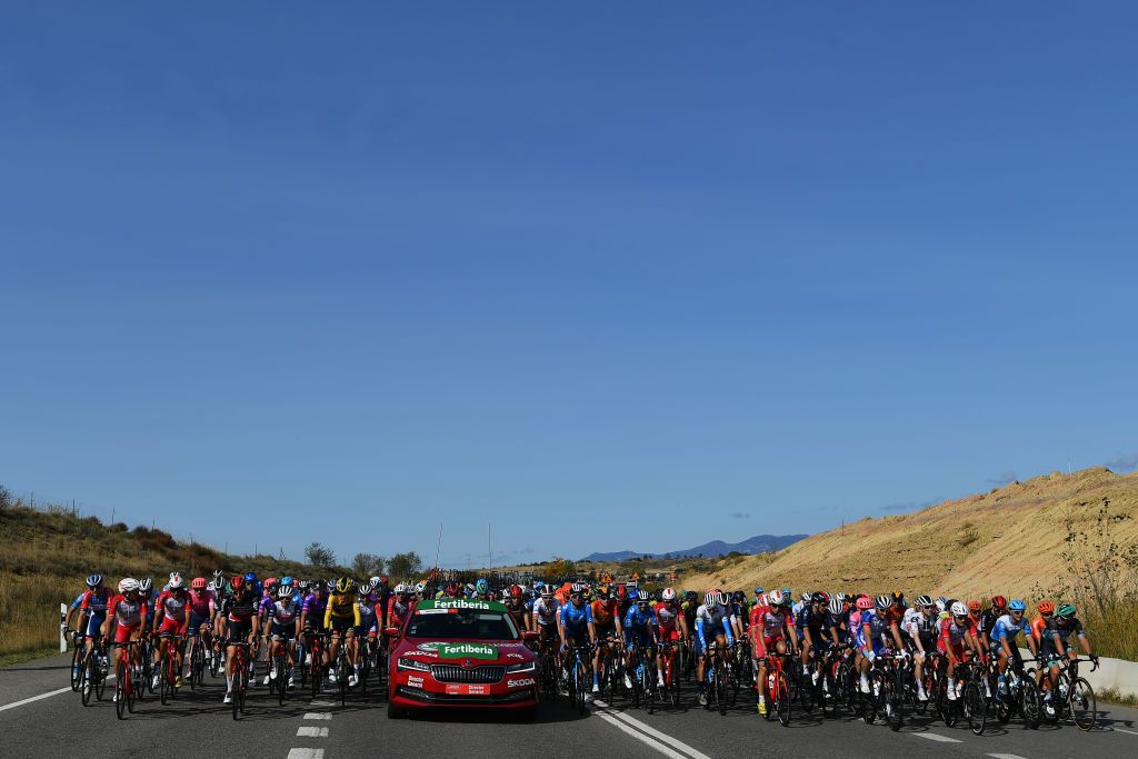 SABIANIGO SPAIN OCTOBER 24 Peloton Landscape during the 75th Tour of Spain 2020 Stage 5 a 1844km Huesca to Sabinigo 835m lavuelta LaVuelta20 La Vuelta on October 24 2020 in Sabinigo Spain Photo by Justin SetterfieldGetty Images