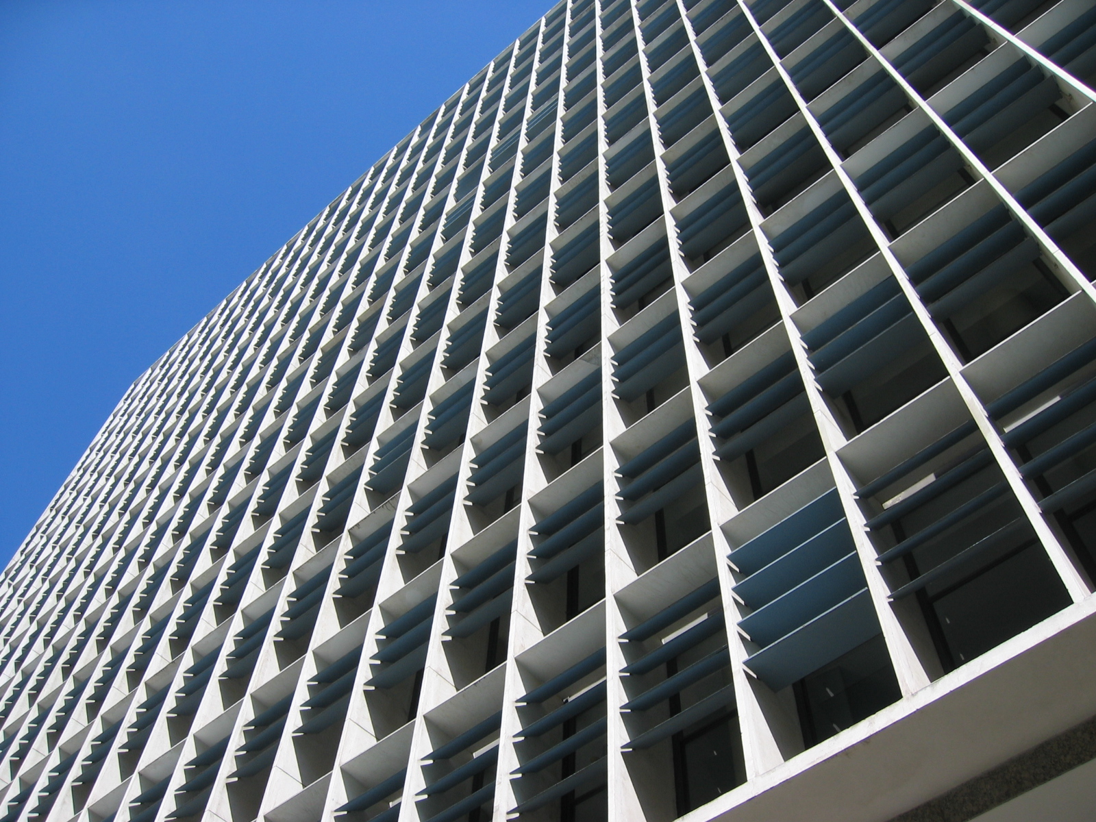 North facade of the Ministry of Education and Health Building (Edif&amp;iacute;cio Gustavo Capanema), with movable alluminum brise soleil elements.