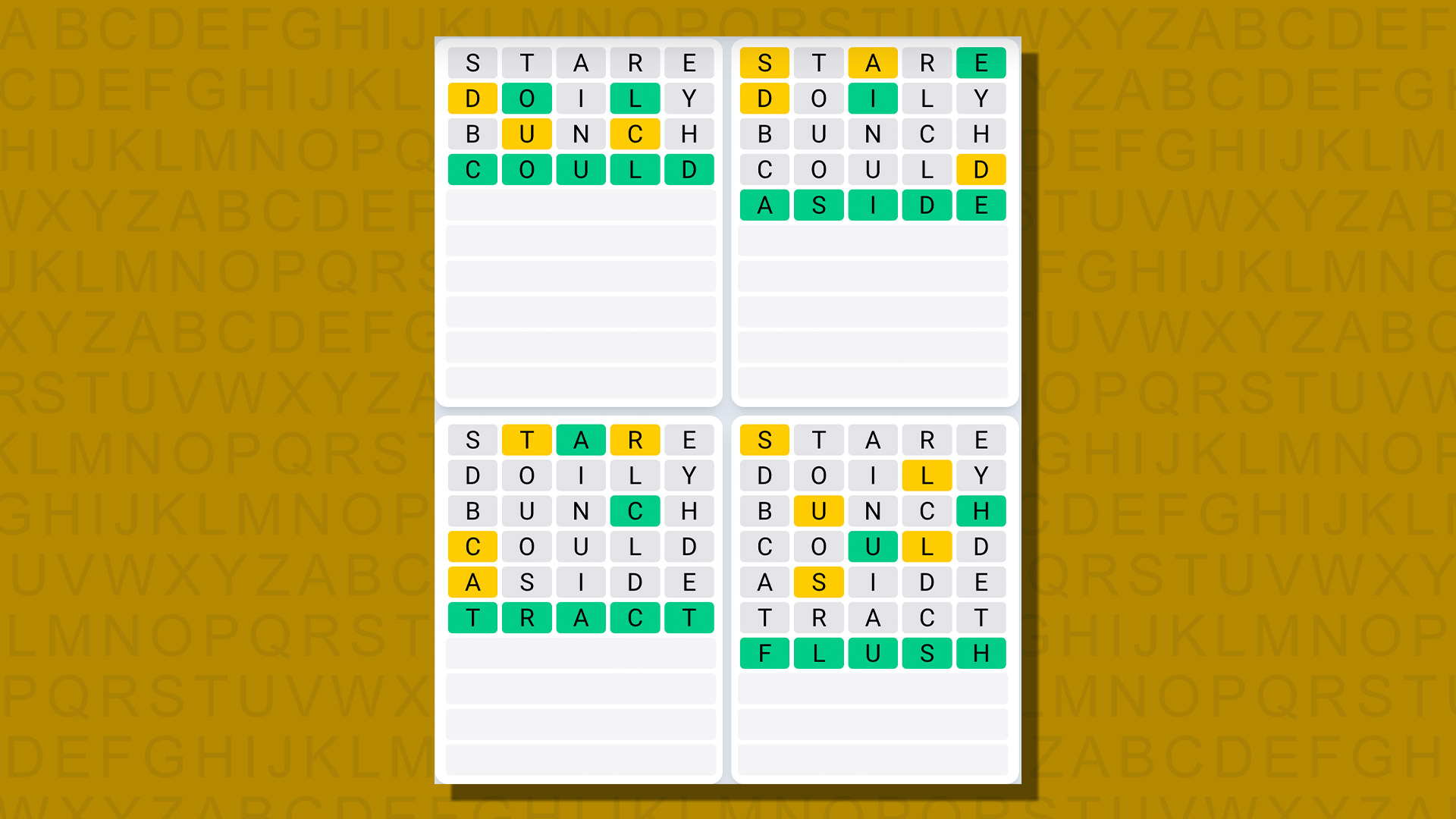 Respuestas de secuencia diaria de Quordle para el juego 752 sobre un fondo amarillo