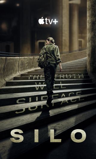 a woman carrying a backpack walks up a set of stairs on which are printed the words "the truth will surface"