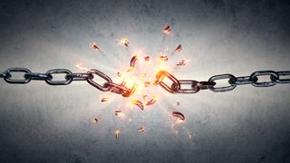 An abstract image of a chain breaking in half to represent a weak link