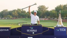 Nicolai Hojgaard holds the DP World Tour Championship trophy