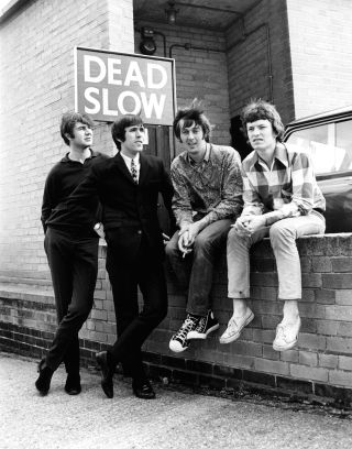 The Spencer Davis Group outside the pop music TV show Ready Steady Go! studios in Wembley in the 60s: (l-r) Pete York, Muff Winwood, Spencer Davis, Steve Winwood