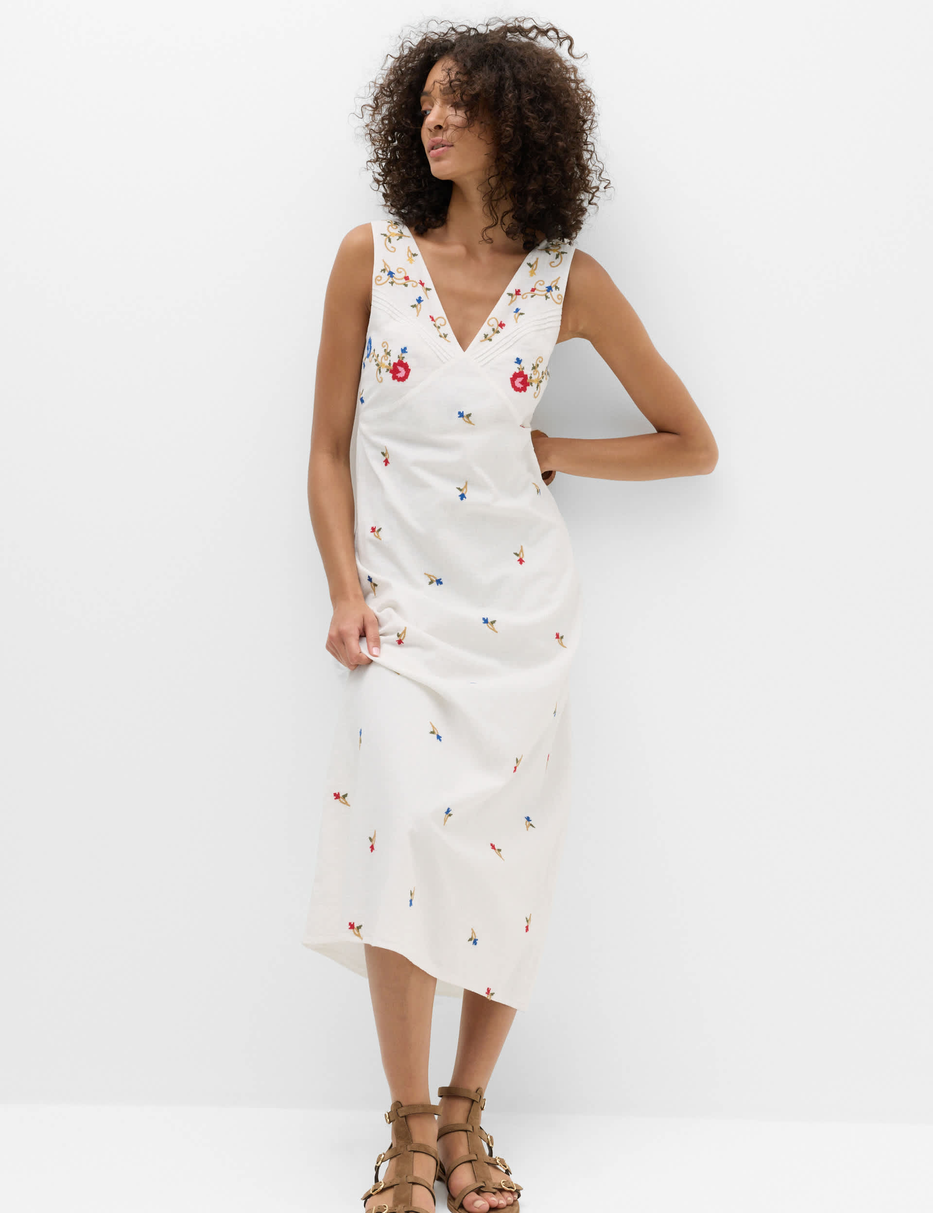 Pure Cotton Embroidered Midi Cami Dress