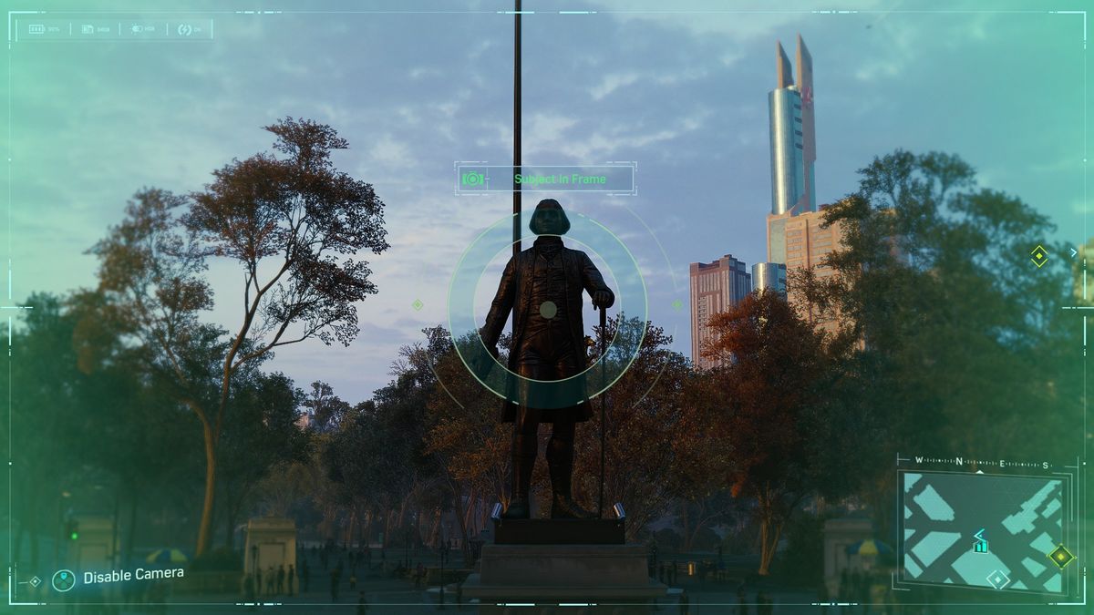 Spider-Man Secret Photo Op of a statue in the park