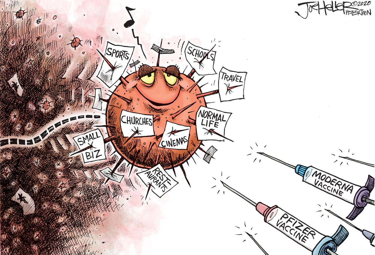 Editorial Cartoon U.S. COVID vaccines Pfizer Moderna