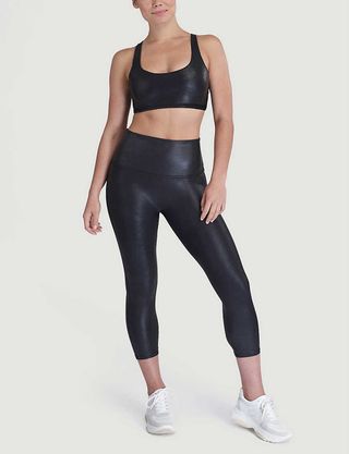 Cropped high-rise faux-leather leggings