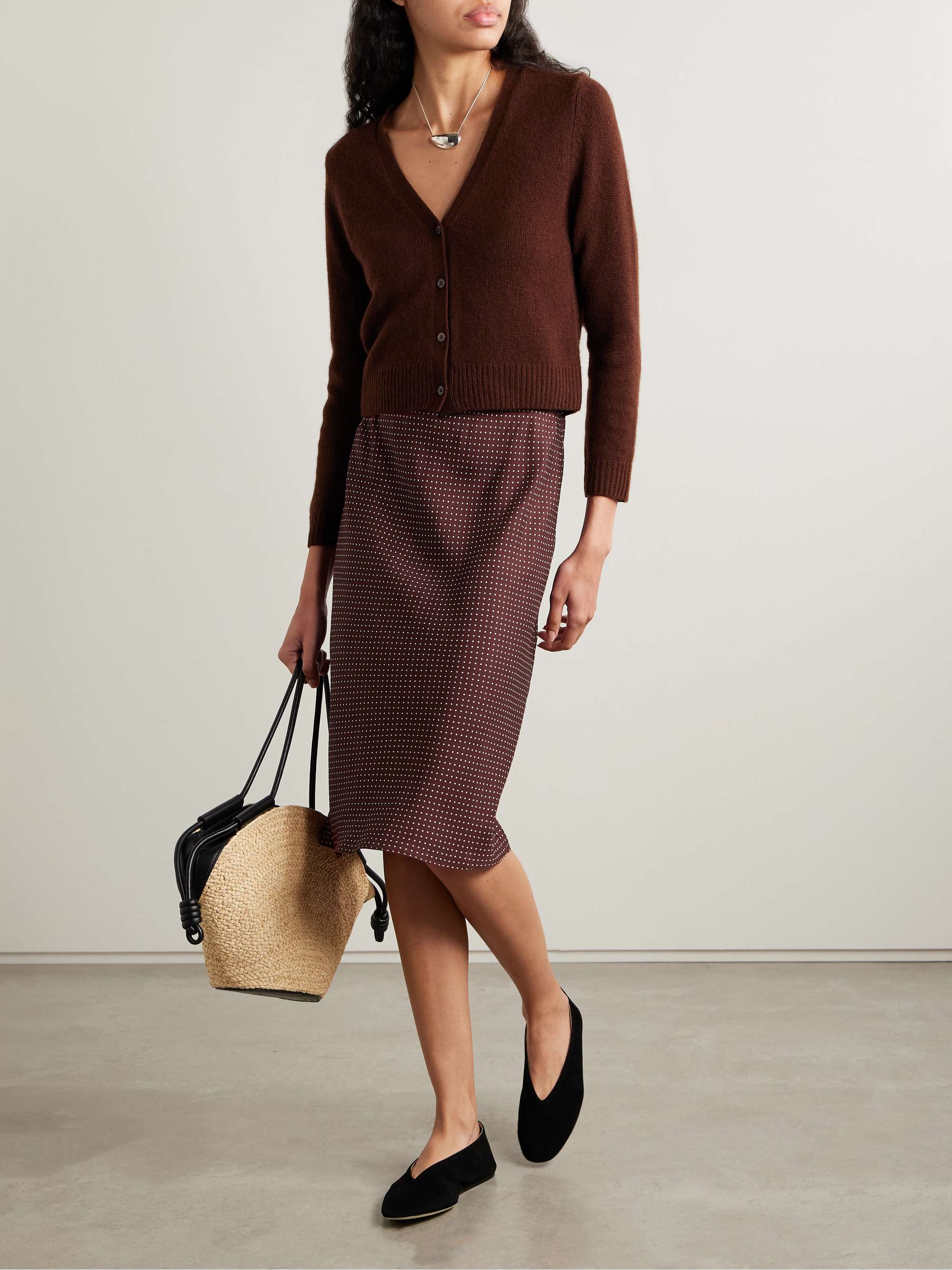 Elowette Polka-Dot Silk-Blend Twill Midi Skirt