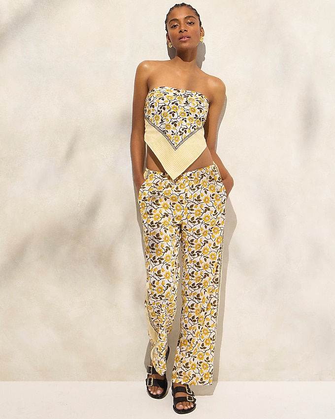 Cotton Voile Bandana Top in Daffodil Daze Block Print