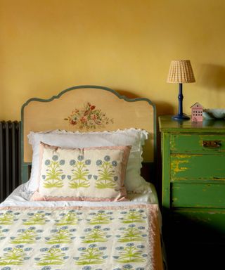 yellow and green vintage bedroom