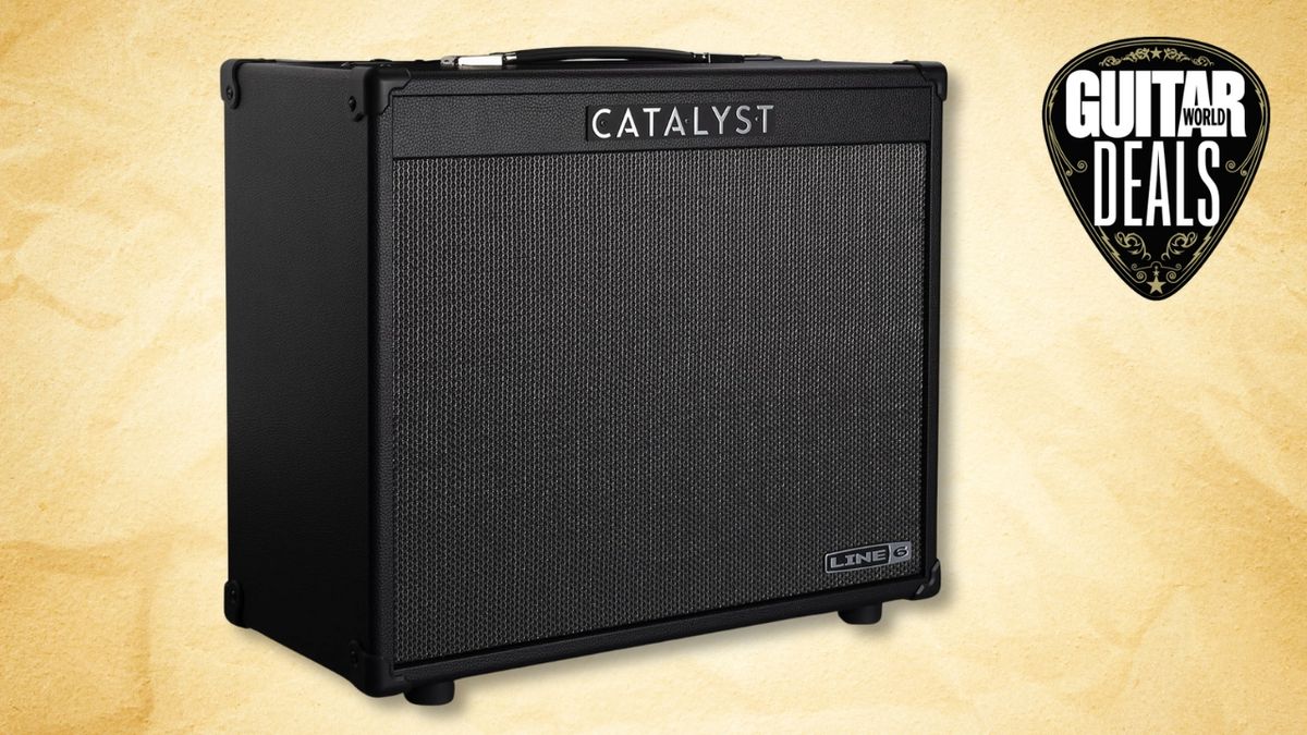 A Line 6 Catalyst guitar amp on a gold background