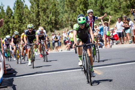 Katie Antonneau (Cylance) crosses the line in fourth place with the mens finishers just behind