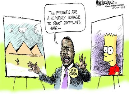 Political cartoon U.S. Ben Carson Pyramids Bart Simpson