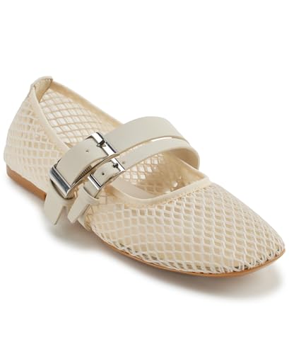 Dkny Women's Dade Mesh Ballet Flat With Belt Detail, Khaki, 9