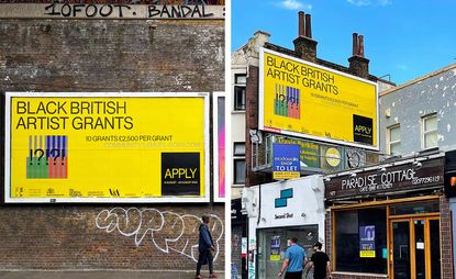 Yellow billboards announce Black British Artist Grants 2022
