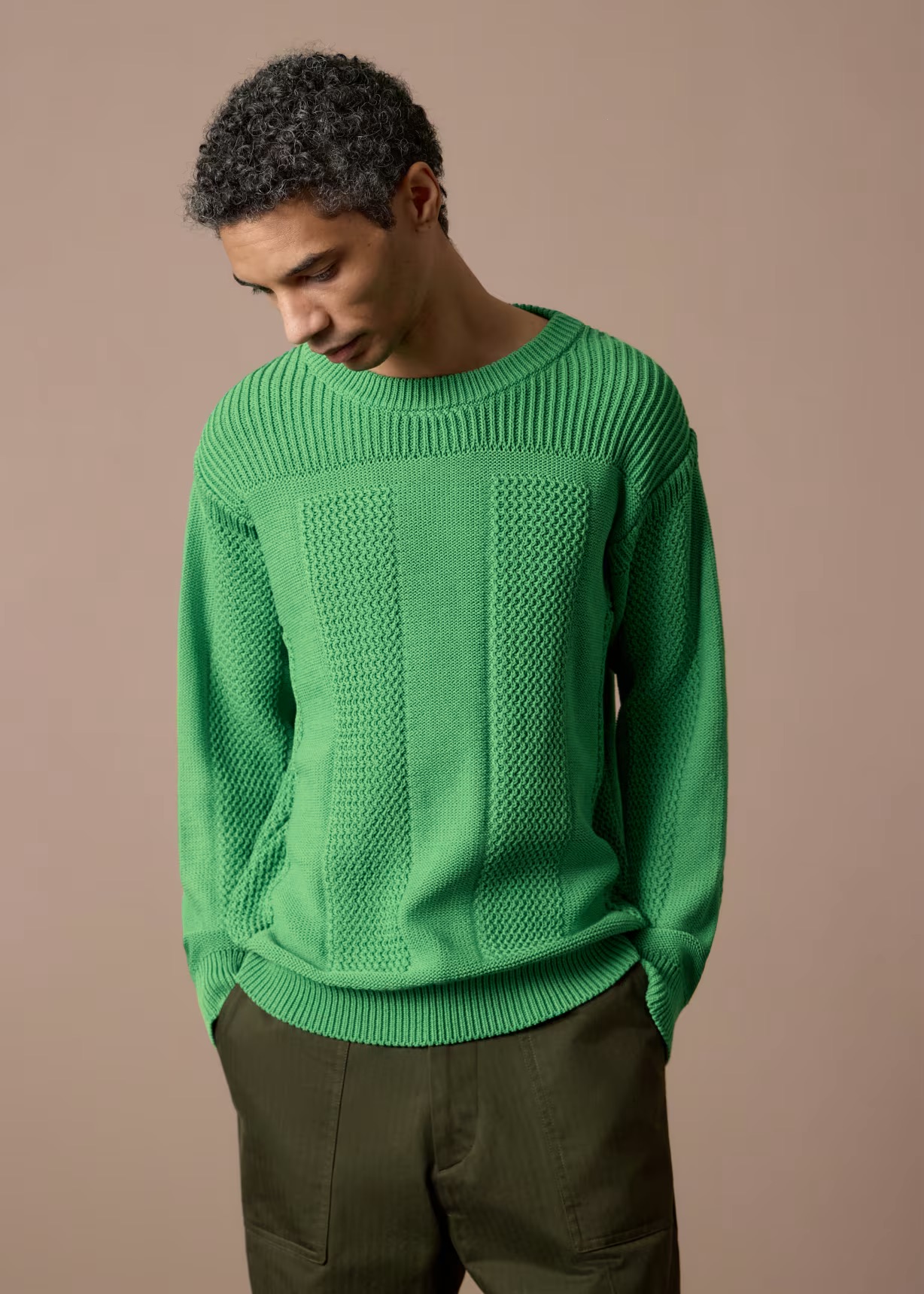Green Cotton Fisherman Sweater