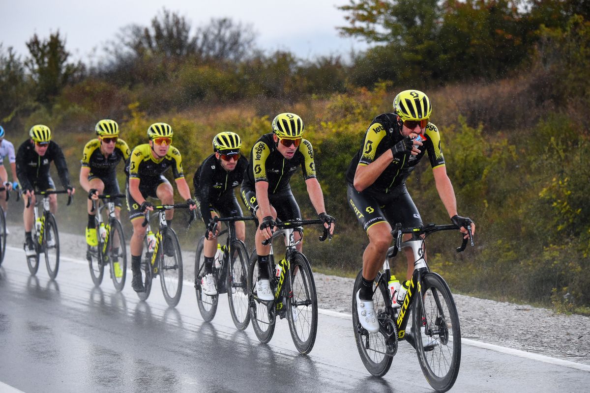 Mitchelton-Scott ride at the head of the peloton