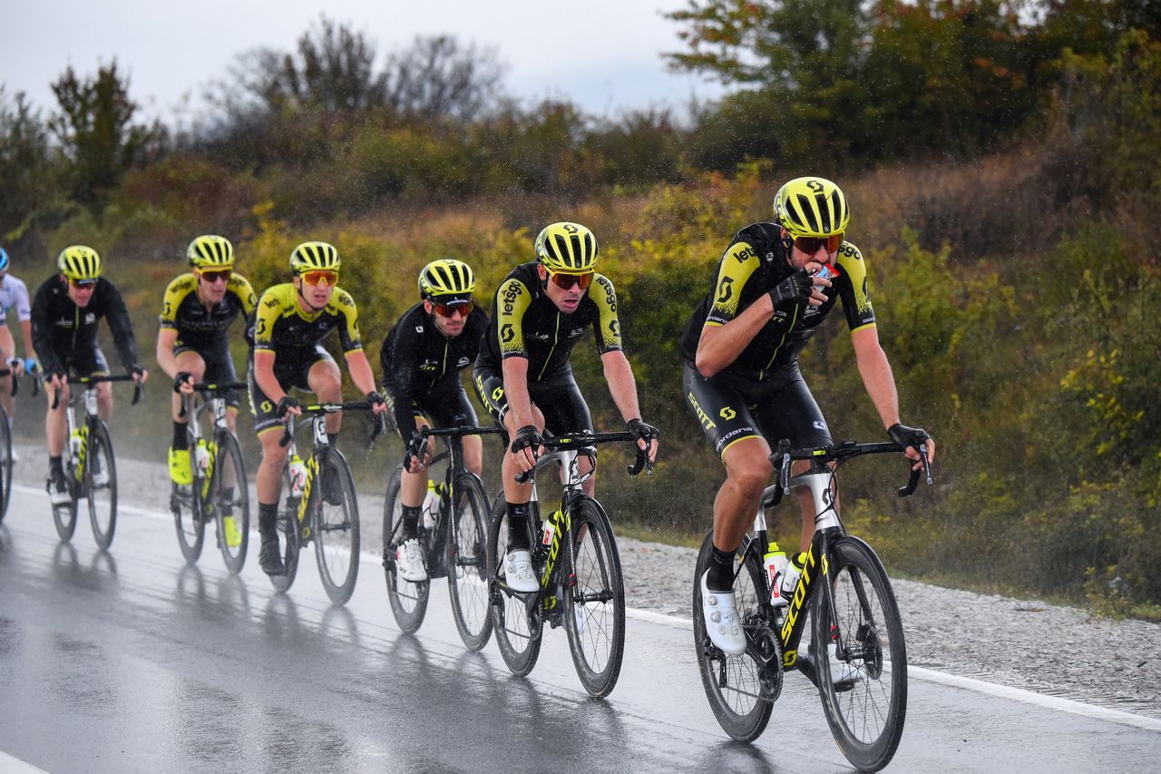 Mitchelton-Scott ride at the head of the peloton