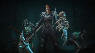 Diablo Immortal Necromancer stands in front of skeletons