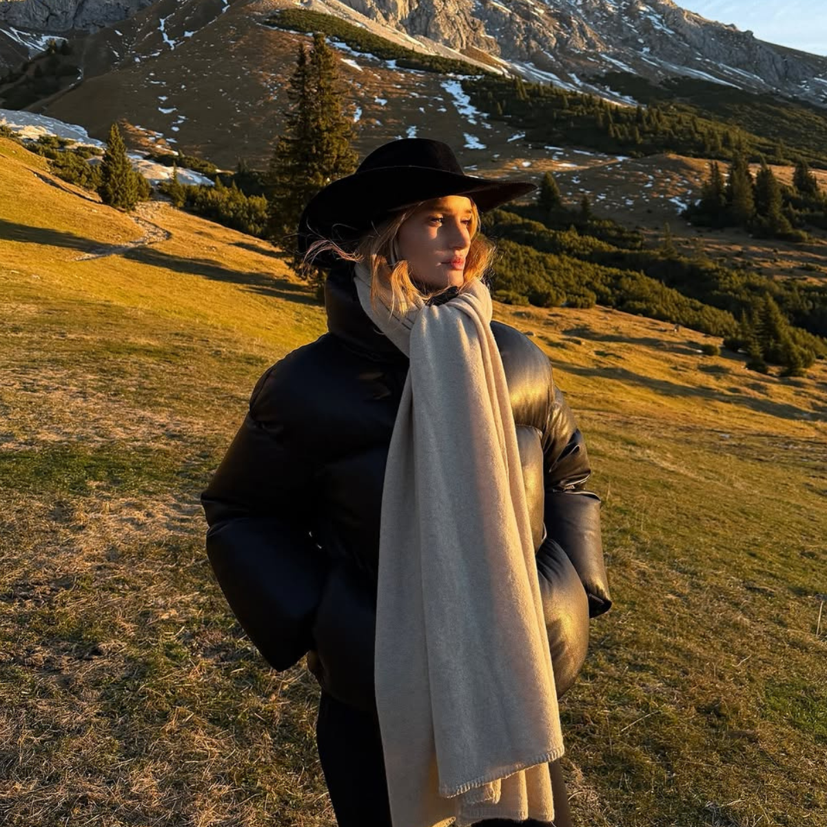 rosie hw wearing wearing puffer coat outfit 2025