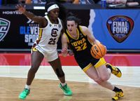 Iowa star Caitlin Clark (r.) may have come up short in the national championship game against South Carolina, but her star power has drawn more viewers to women's sports. 