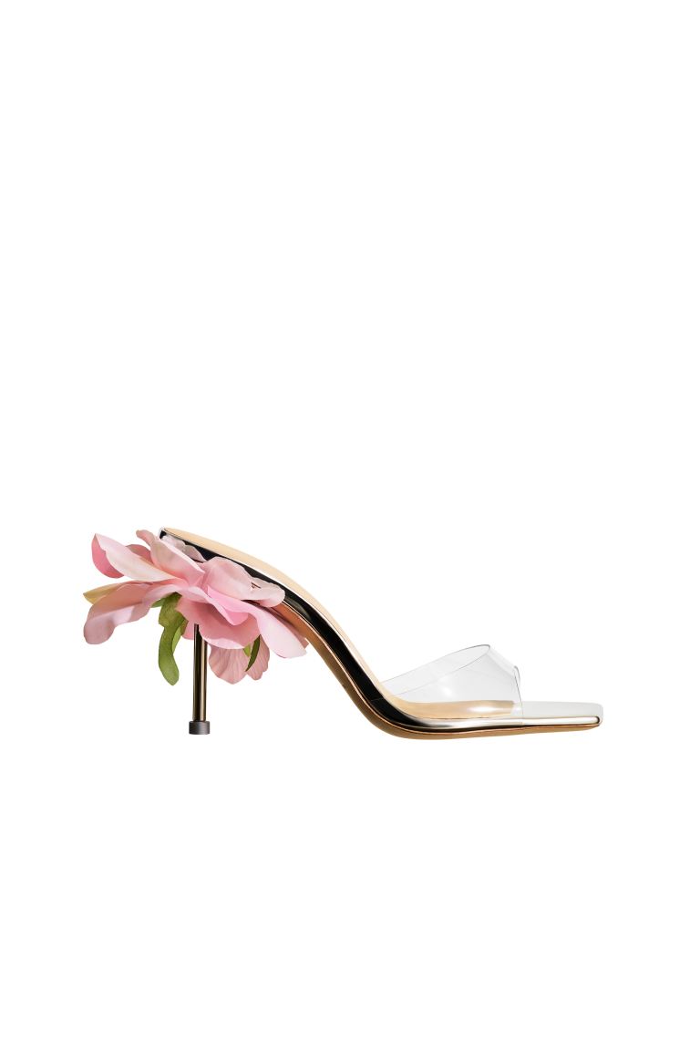 Transparent-Strap Mules With Rose Appliqué