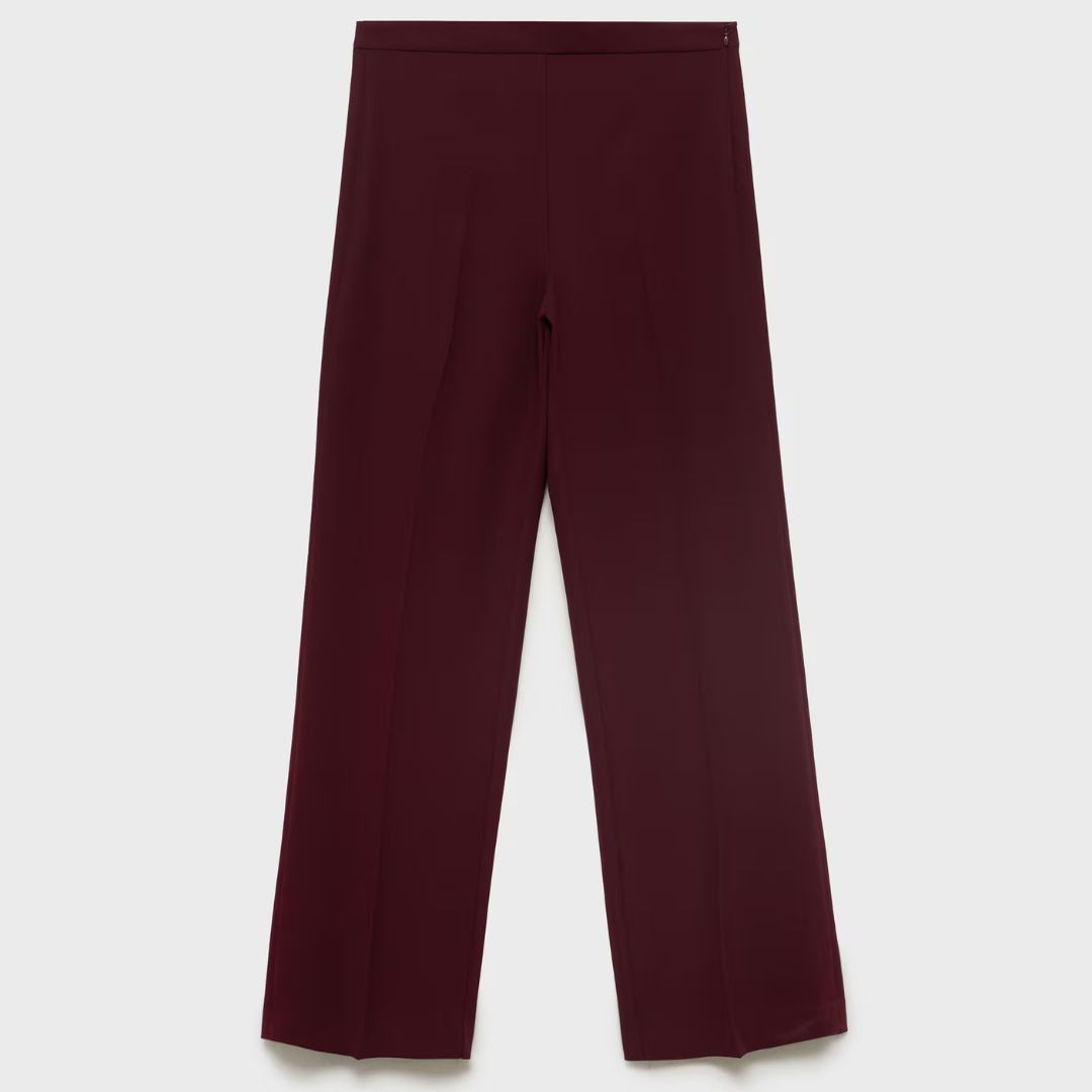 Mango Maroon Straight Mid-Rise Trousers