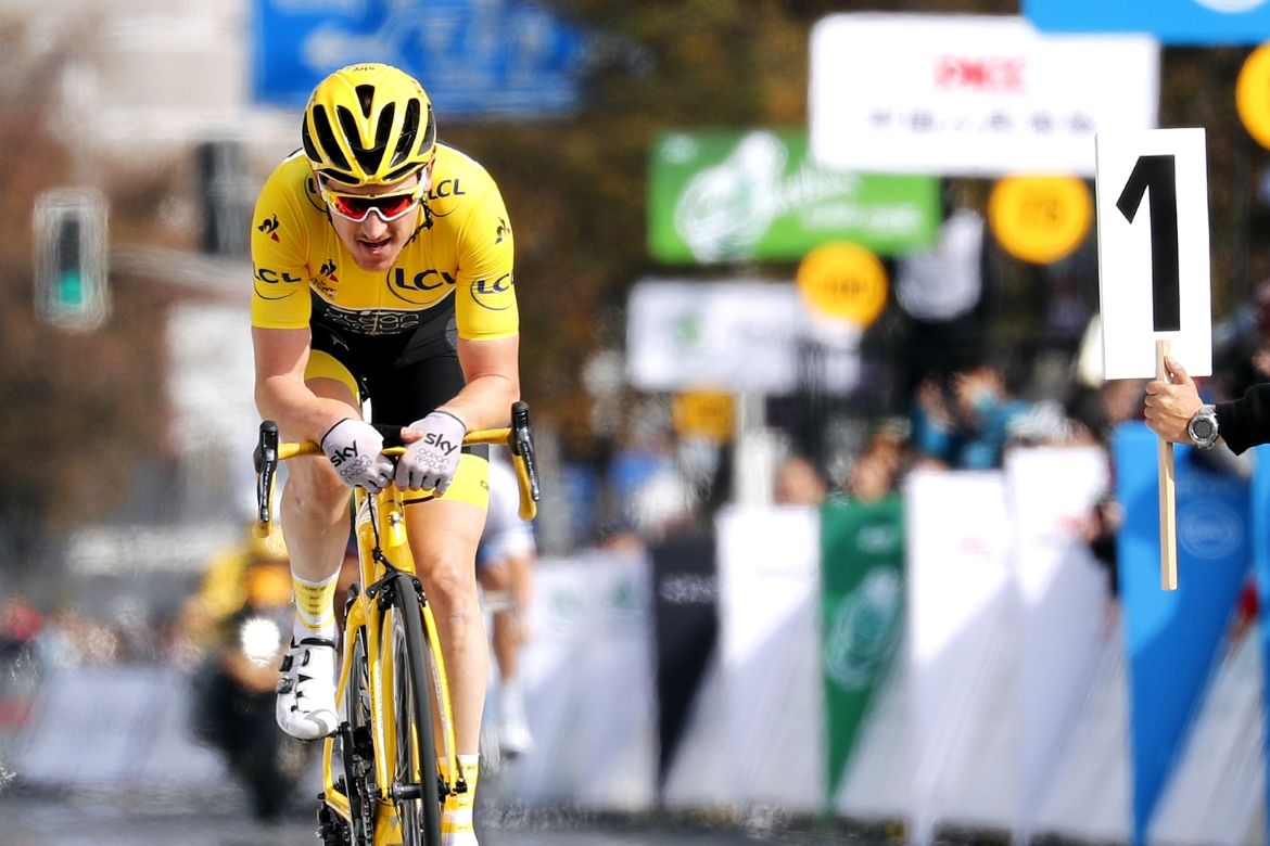 Geraint Thomas (Team Sky) goes on the attack